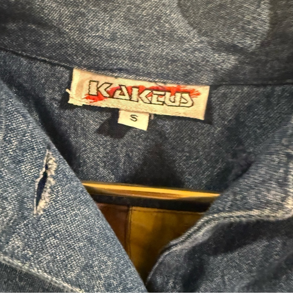 Vtg Kaktus USA Art to Wear Denim Jacket Applique Design Cotton Mix Size Small S - Picture 5 of 10